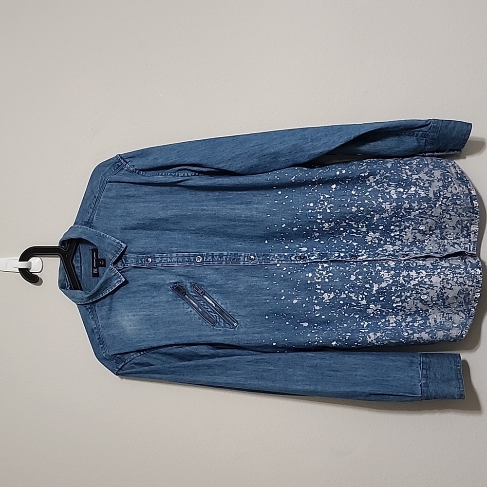 INC International Concepts Blue Silver Splatter Shirt 100% Cotton Size M